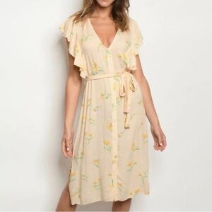 Unik Cream Maxi Dress with Yellow Floral Print